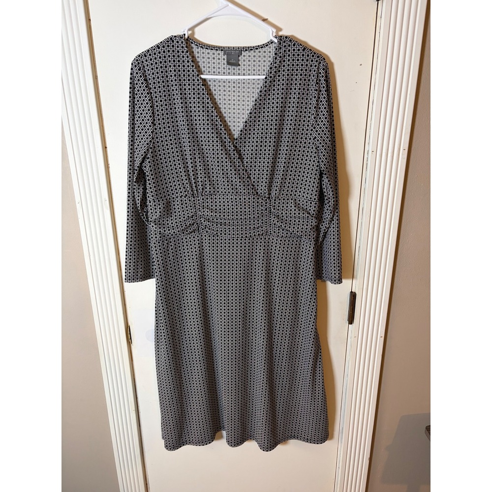 Ann Taylor Womens Black White Geometric Square Faux Wrap Dress Size 12 V-Neck